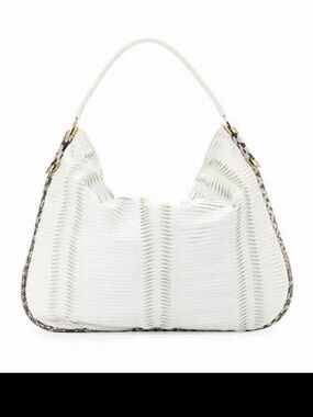 Jimmy Choo/White Pleated Leather Hobo Shoulder Bag/Python Accent/NIB/NEVER USED!